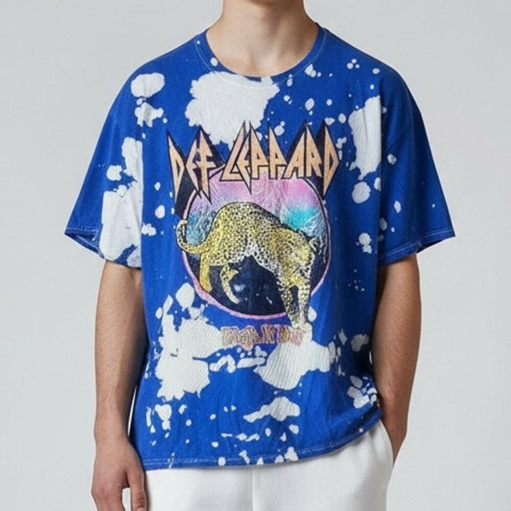 Def Leppard Vintage Style High N Dry Tie Dye Tiger Graphic Unisex T Shirt M Blue